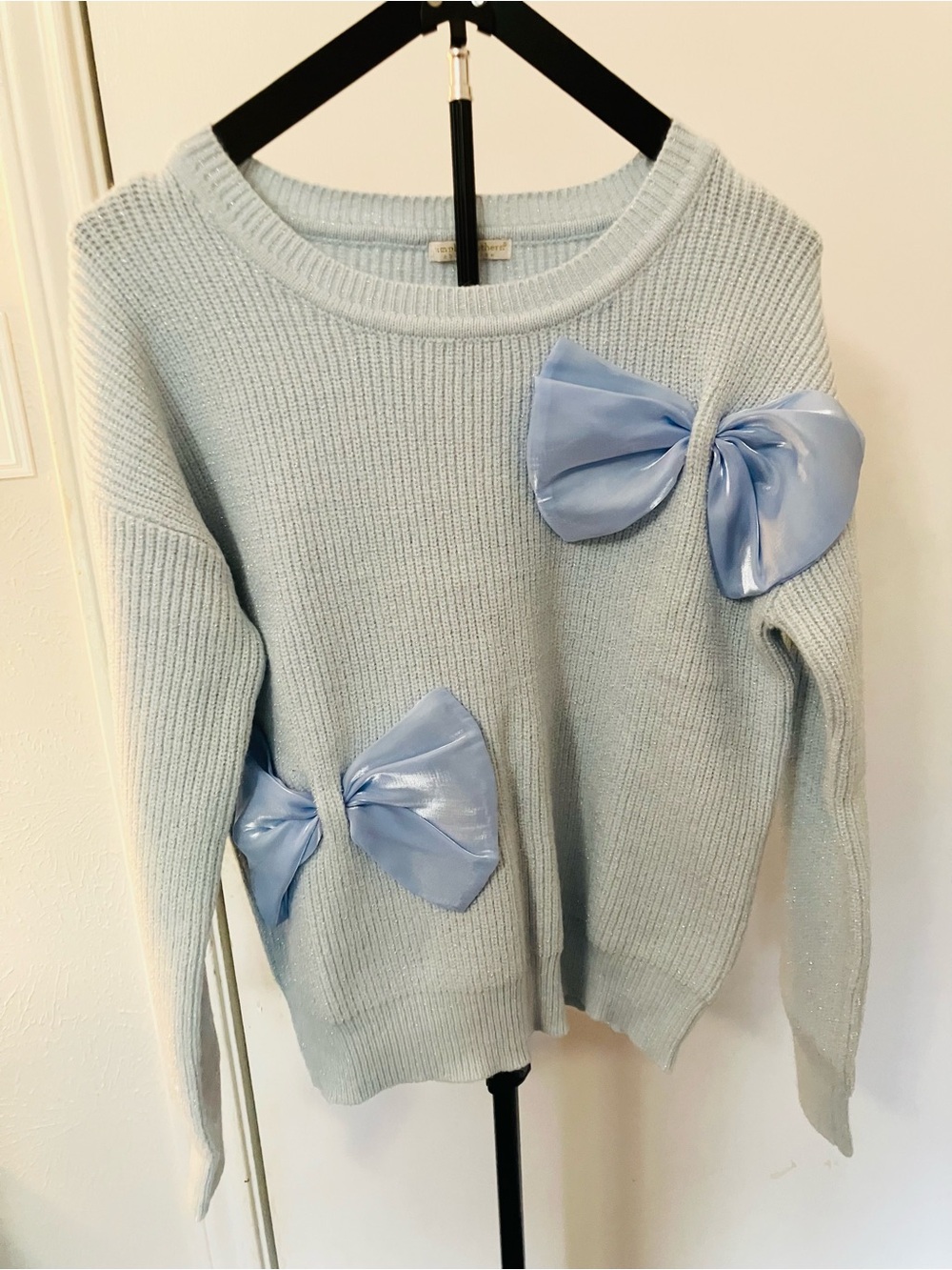 NWT Simply Southern Ice Blue Elliana Bow Sweater Size Large Coquette